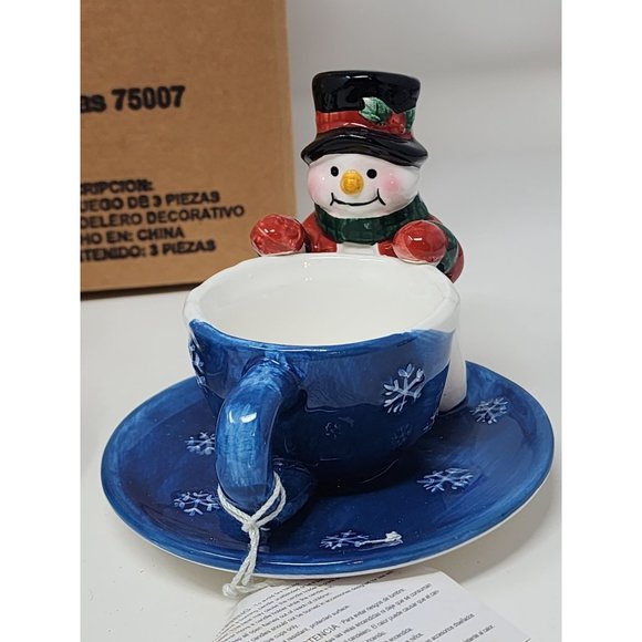 New Home Interiors Set Of 3 Snowmen Tea Light Candle Holders In‎ Original Box - Picture 4 of 11